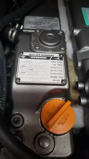 Superstition Yacht Photos Pics Close-up of a Yanmar engine component in a 2012 Beneteau Oceanis 40 sailboat.