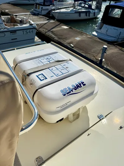  Yacht Photos Pics Life raft on 2016 Targa 44 boat deck, docked at marina.