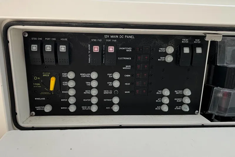  Yacht Photos Pics 12V main DC panel on 2020 Boston Whaler 325 Conquest Pilothouse boat.