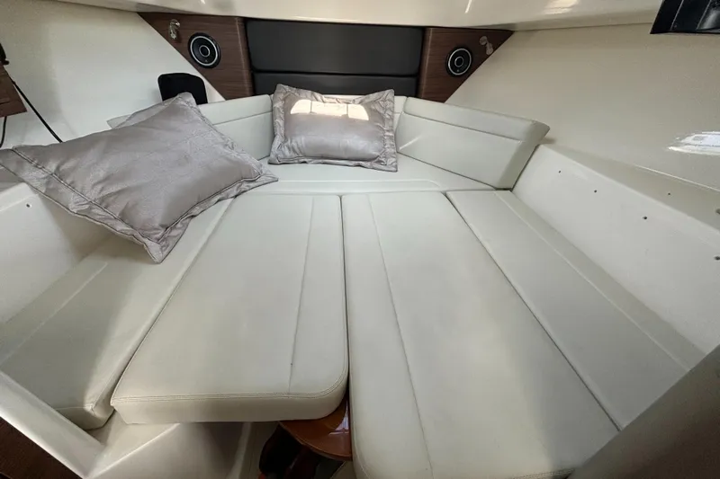  Yacht Photos Pics Interior cabin of 2020 Boston Whaler 325 Conquest Pilothouse with cushions.