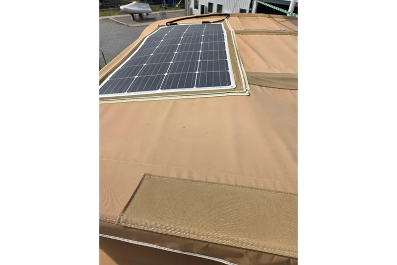 Callahan Yacht Photos Pics Solar panel on Ta Shing Taswell 44 All Season yacht, 2000 model, beige cover.