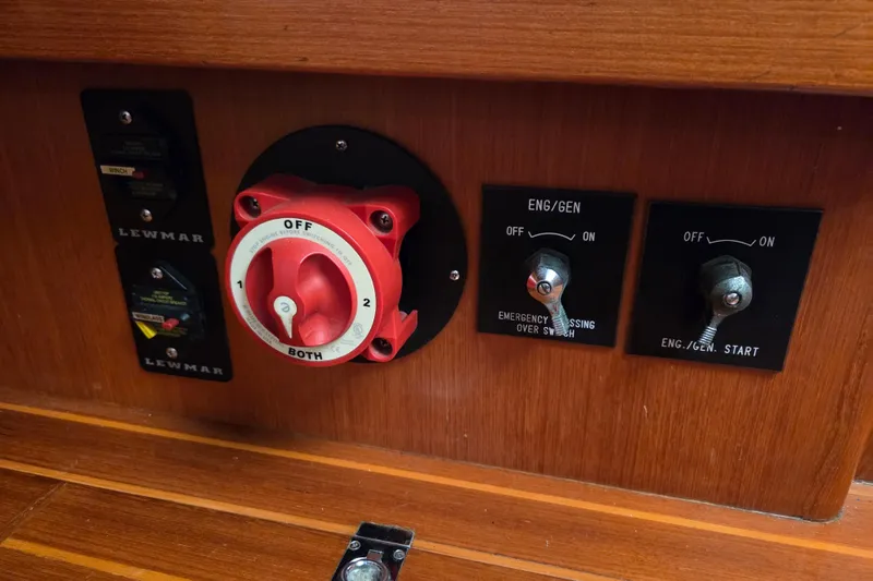 Callahan Yacht Photos Pics Control panel of a 2000 Ta Shing Taswell 44 All Season yacht with switches and dials.