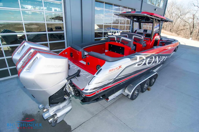  Yacht Photos Pics 2024 Donzi 39 VRZ boat with triple Mercury outboard engines.