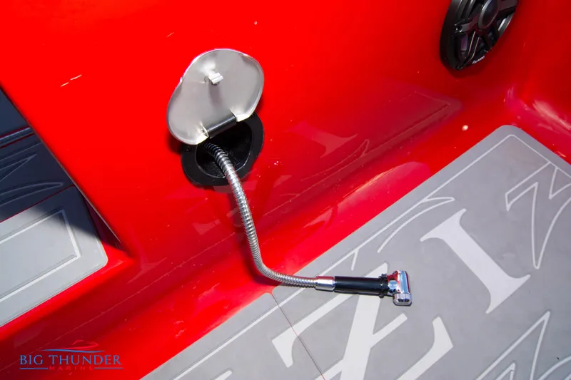  Yacht Photos Pics 2024 Donzi 39 VRZ boat with red exterior and flexible fuel filler hose.