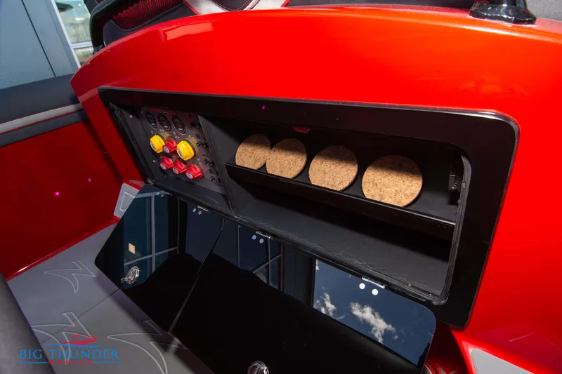  Yacht Photos Pics Control panel and storage compartment of 2024 Donzi 39 VRZ boat.