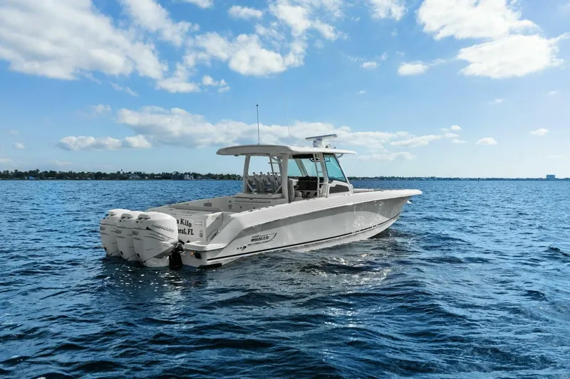 Lima Kilo Yacht Photos Pics 2019 Boston Whaler 380 Outrage 'Lima Kilo' - Profile Stern 3/4 Starboard