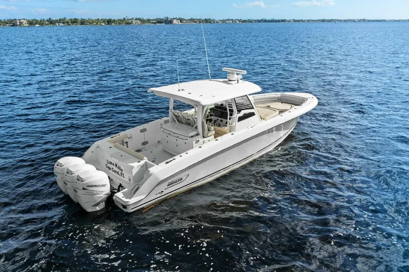 Lima Kilo Yacht Photos Pics 2019 Boston Whaler 380 Outrage 'Lima Kilo' - Profile Stern 3/4 Starboard