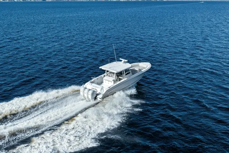 Lima Kilo Yacht Photos Pics 2019 Boston Whaler 380 Outrage 'Lima Kilo' - Profile Stern 3/4 Starboard