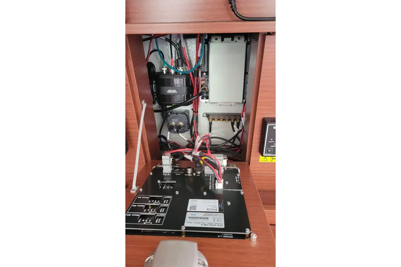  Yacht Photos Pics Electrical panel inside 2024 Hanse 388 yacht, showcasing wiring and components.