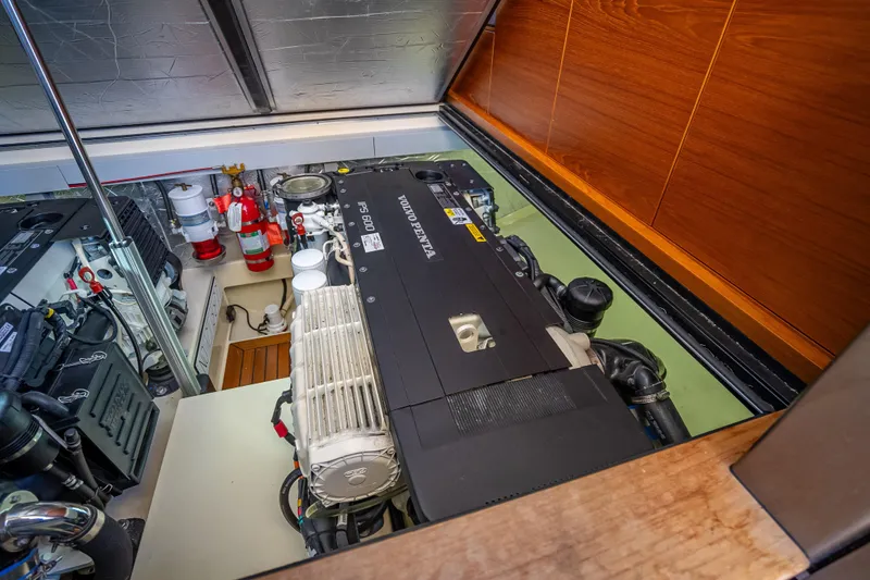 Miller Time Yacht Photos Pics Engine room of 2017 Palm Beach Motor Yachts PB45 with Volvo Penta IPS 600 engine.