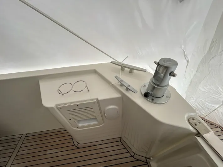  Yacht Photos Pics 2023 Beneteau Swift Trawler 35 deck with winch and cleat.