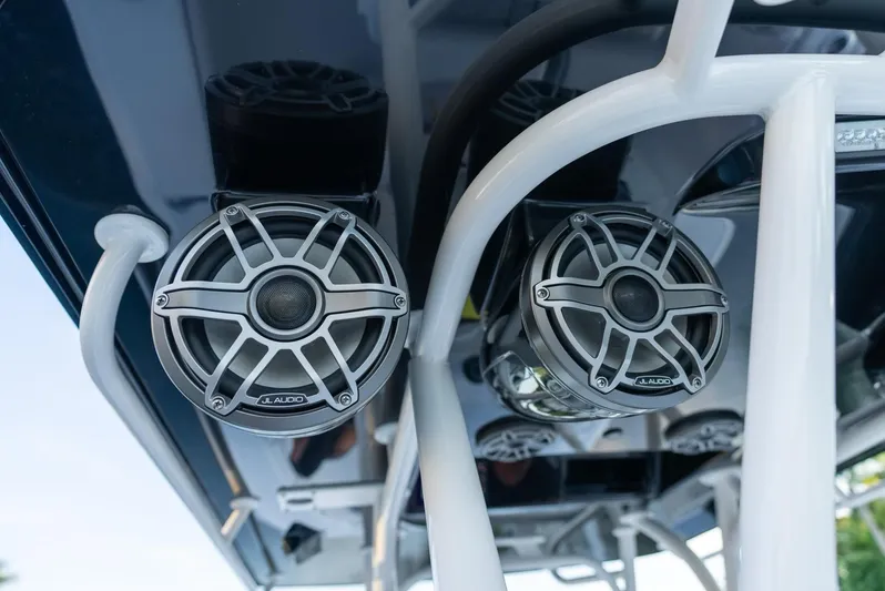  Yacht Photos Pics Speakers on 2023 Yellowfin 34 Offshore boat, showcasing marine audio system.