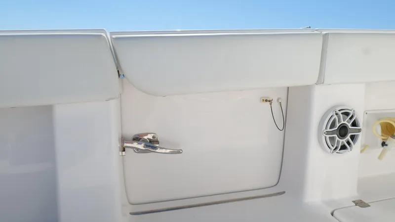 Engine Warranty X Trailer Yacht Photos Pics 2020 Invincible 37 Catamaran interior detail with speaker and latch, showcasing sleek design.
