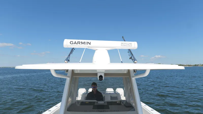 Engine Warranty X Trailer Yacht Photos Pics 2020 Invincible 37 Catamaran with Garmin xHD2 radar on open water.