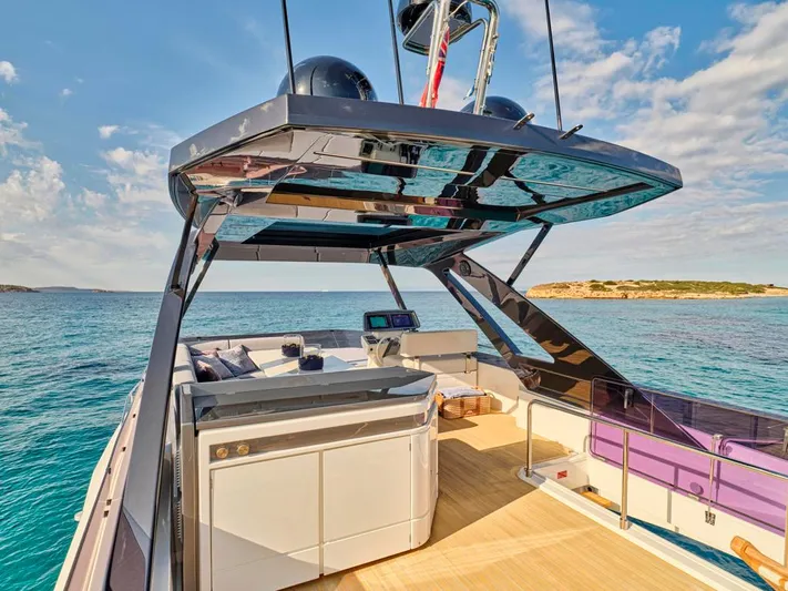 Never Give Up Yacht Photos Pics 2022 Ferretti Yachts 72 Flybridge Motor Yacht on open water, showcasing luxurious deck and modern design.