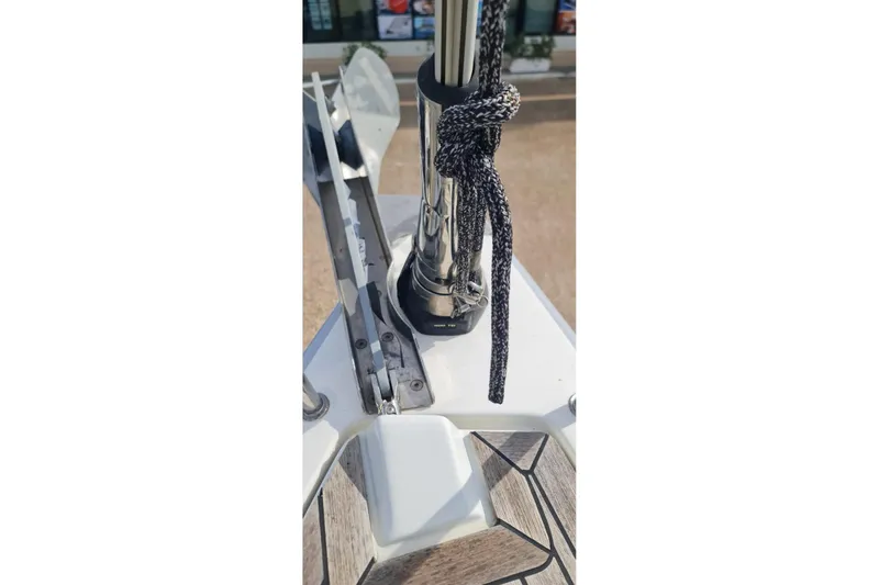  Yacht Photos Pics Close-up of a 2010 Hanse 400e yacht's deck hardware with rope and fittings.