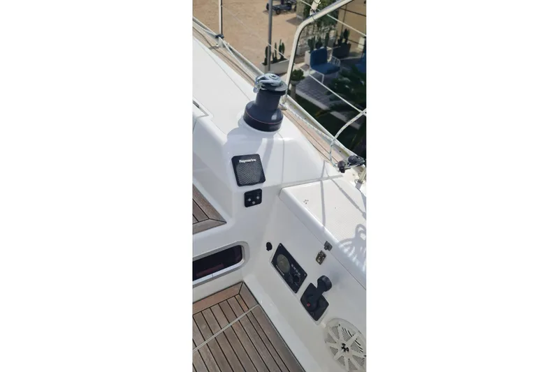  Yacht Photos Pics Deck of 2010 Hanse 400e sailboat with winch and control panel.