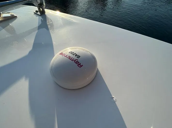 510 Schaefer Yacht Photos Pics Schaefer 510 boat with Raymarine GA200 antenna, 2019 model, on calm water.