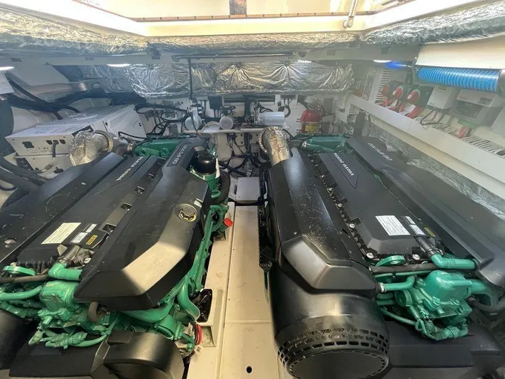 510 Schaefer Yacht Photos Pics Engine room of 2019 Schaefer 510 yacht with dual powerful engines and organized wiring.