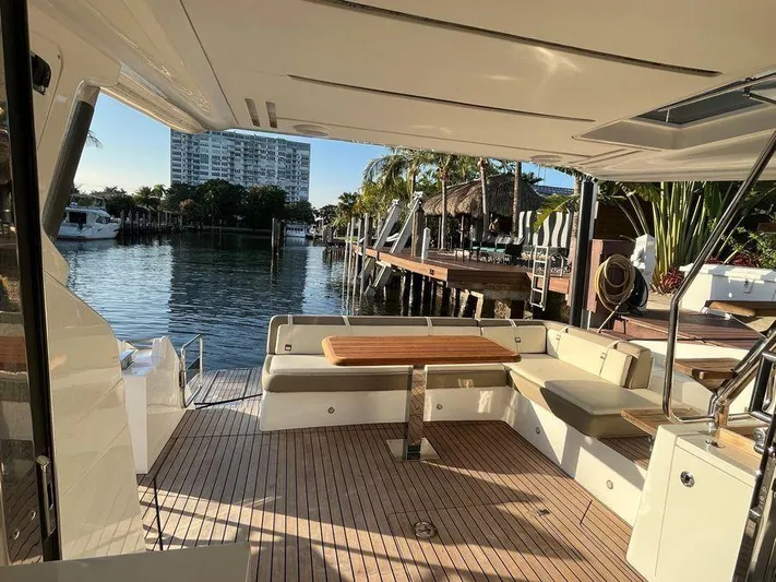 510 Schaefer Yacht Photos Pics Luxurious 2019 Schaefer 510 yacht with elegant deck, docked by waterfront.