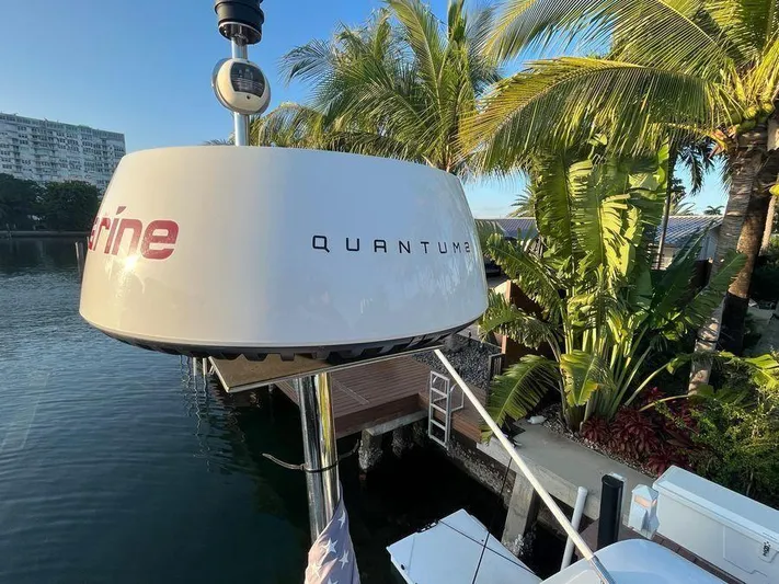 510 Schaefer Yacht Photos Pics Radar on Schaefer 510 yacht, docked near tropical palm trees, 2019 model.