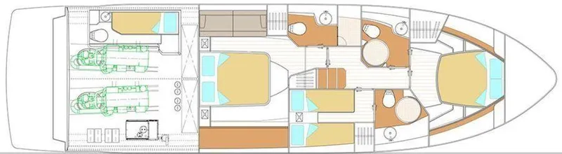 510 Schaefer Yacht Photos Pics Floor plan of a 2019 Schaefer 510 yacht, featuring cabins and engine layout.