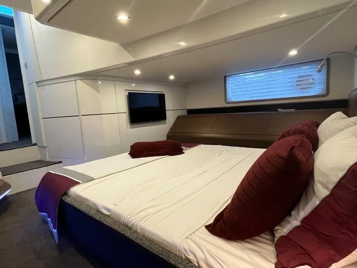 510 Schaefer Yacht Photos Pics Luxurious cabin interior of 2019 Schaefer 510 yacht with modern design and cozy bedding.