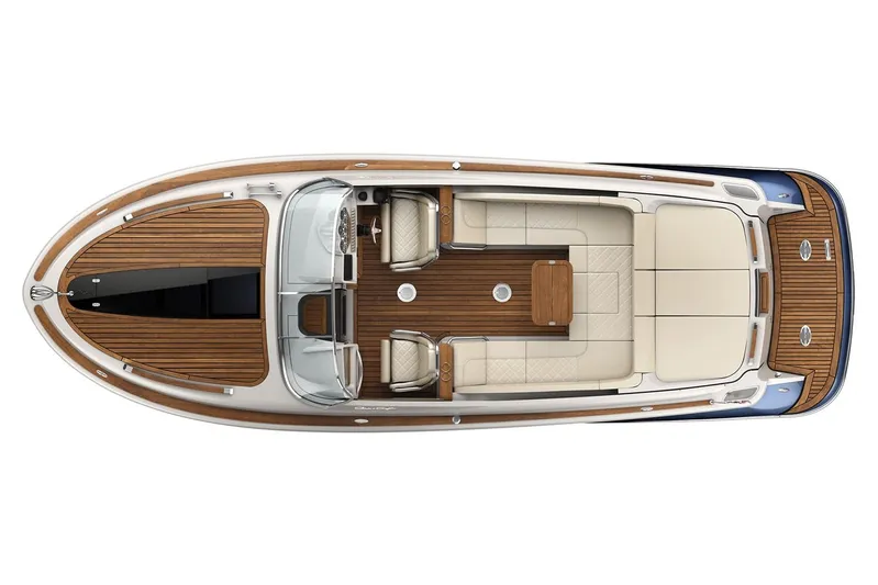  Yacht Photos Pics Manufacturer Provided Image: 2019 Chris-Craft Corsair 30 boat, top view, showcasing luxurious seating and wooden deck.