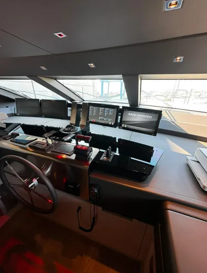 Saam II Yacht Photos Pics 2024 Sanlorenzo SL96 yacht helm with advanced navigation systems and sleek design.