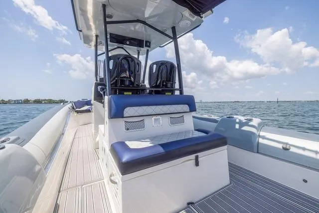 Yacht Photos Pics 2018 RIB CVL Colt 35 boat on water, featuring sleek seating and modern design.