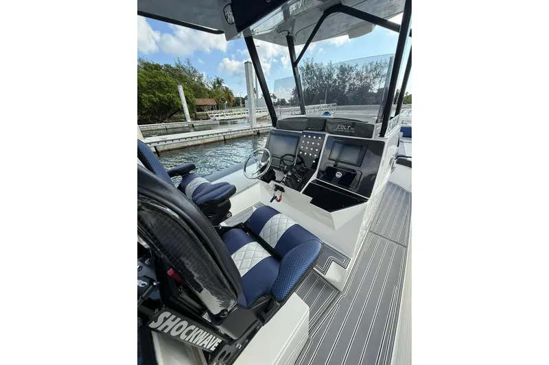  Yacht Photos Pics 2018 RIB CVL Colt 35 boat interior with modern dashboard and seating.