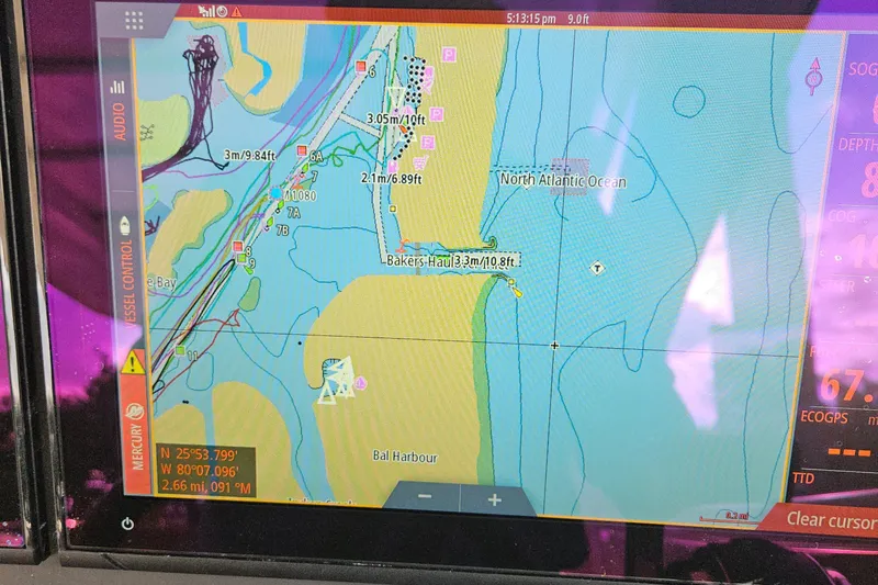 Yacht Photos Pics Boat navigation screen displaying a nautical chart of the North Atlantic Ocean.