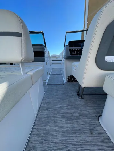  Yacht Photos Pics 2021 Cobalt 30SC Outboard interior with modern seating and sleek design.