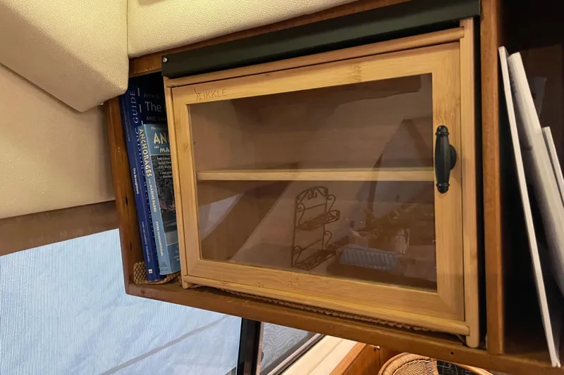 Mokikem Yacht Photos Pics Original microwave oven location turned into custom bread box.