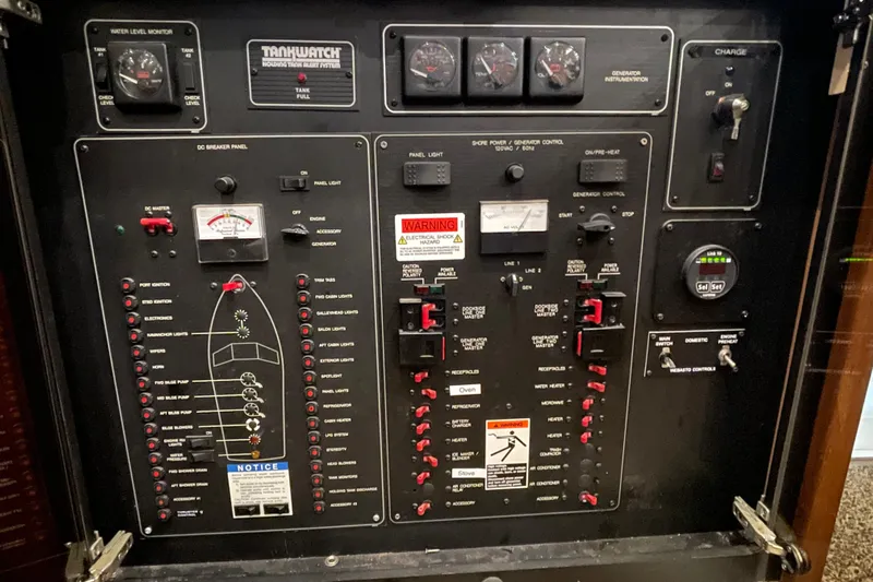 Mokikem Yacht Photos Pics 12 volt DC and 120 volt AC Electrical panels.