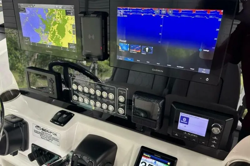  Yacht Photos Pics 2021 Sea Fox 288 Commander dashboard with Garmin navigation and control systems.