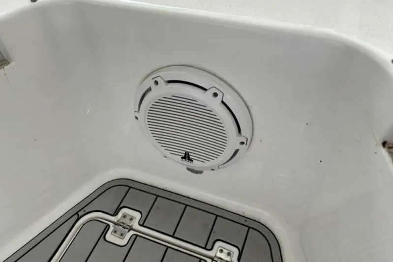  Yacht Photos Pics 2021 Sea Fox 288 Commander boat interior with speaker and flooring detail.