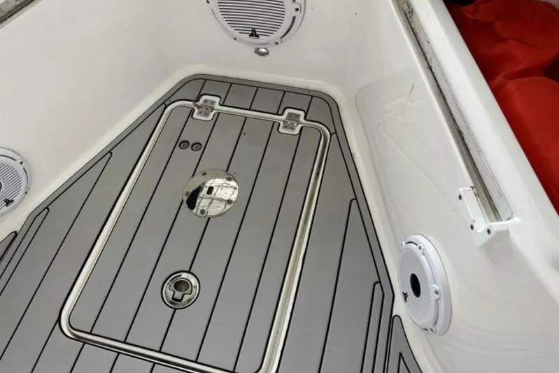  Yacht Photos Pics 2021 Sea Fox 288 Commander boat deck with storage hatch and speakers.