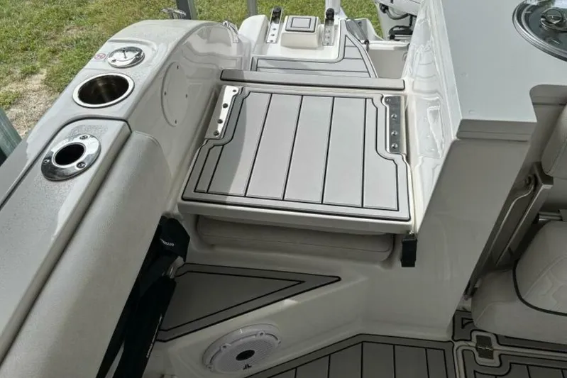  Yacht Photos Pics 2021 Sea Fox 288 Commander boat interior with sleek seating and cup holders.