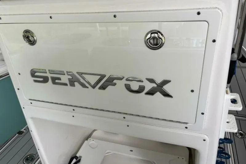  Yacht Photos Pics 2021 Sea Fox 288 Commander boat console with logo detail.