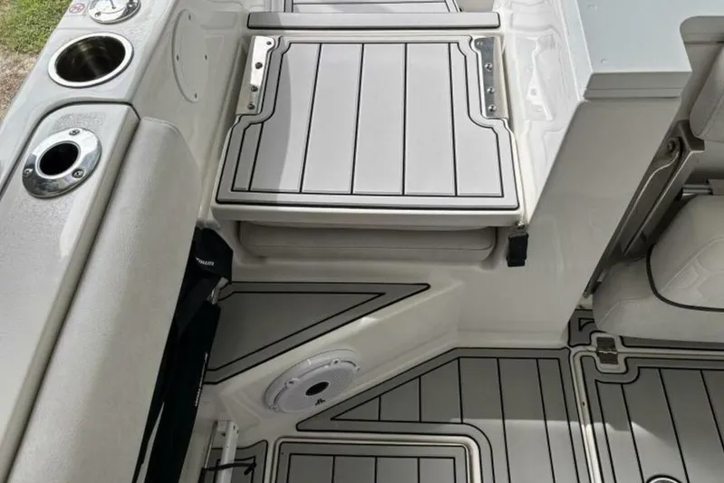  Yacht Photos Pics 2021 Sea Fox 288 Commander boat interior with sleek seating and modern design.