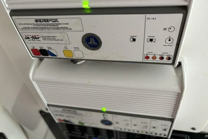  Yacht Photos Pics Control panel of a 2021 Sea Fox 288 Commander boat with indicator lights.