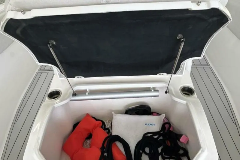  Yacht Photos Pics Open storage compartment on 2021 Sea Fox 288 Commander boat with life jackets and gear.