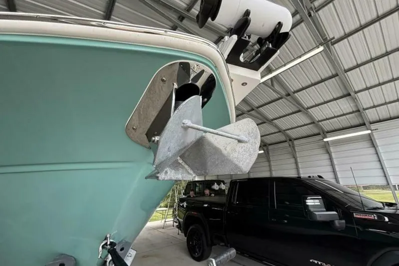  Yacht Photos Pics 2021 Sea Fox 288 Commander boat with anchor in covered storage.