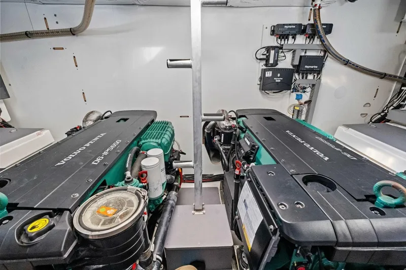No Patience Yacht Photos Pics Engine room of 2022 Prestige 520 yacht with Volvo Penta engines.