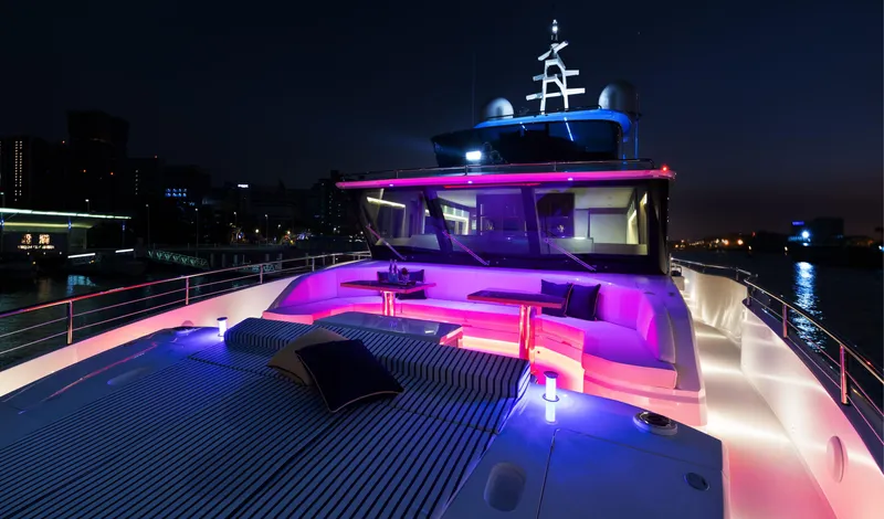 Jemily II Yacht Photos Pics Bow View Night.jpg