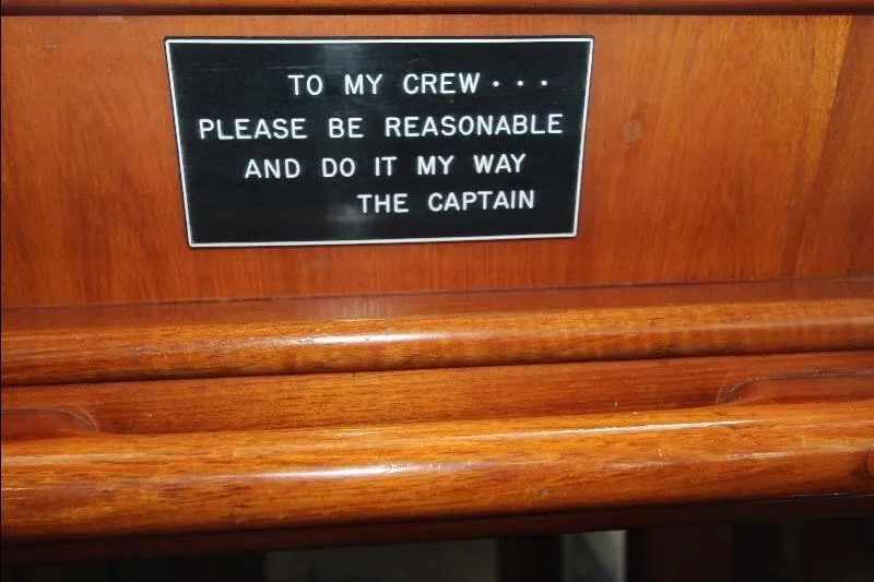 Yacht Photos Pics Plaque on 1989 Grand Banks Classic: "To my crew... do it my way, the Captain."