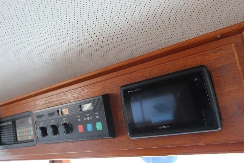  Yacht Photos Pics Control panel and Garmin GPS on 1989 Grand Banks Classic yacht.
