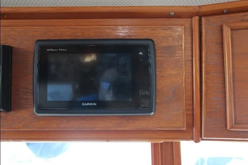  Yacht Photos Pics Garmin GPSmap 741xs mounted on 1989 Grand Banks Classic wooden dashboard.