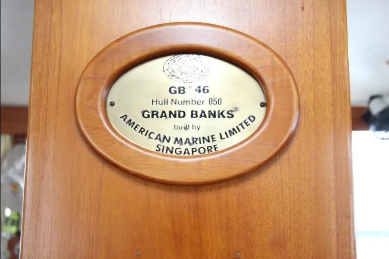  Yacht Photos Pics Plaque on 1989 Grand Banks Classic, hull number 050, built by American Marine Limited, Singapore.